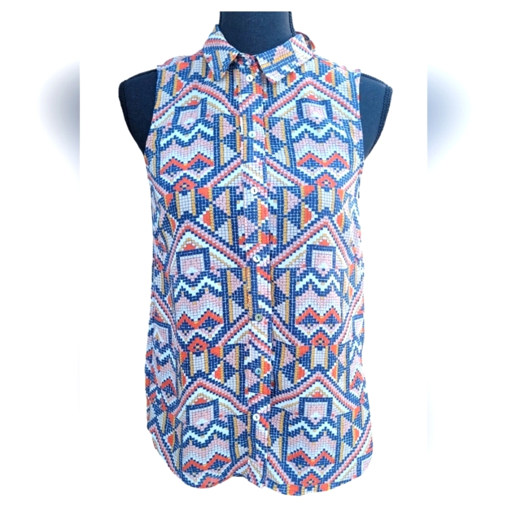 H&M Geometric Tribal Pattern Button Up Tank Top Sz 2